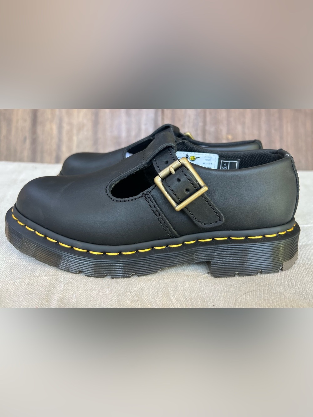 Dr. Martens Black unisex T-Bar Shoes with Yellow Stitching size 7 for women’s - Picture 3 of 11